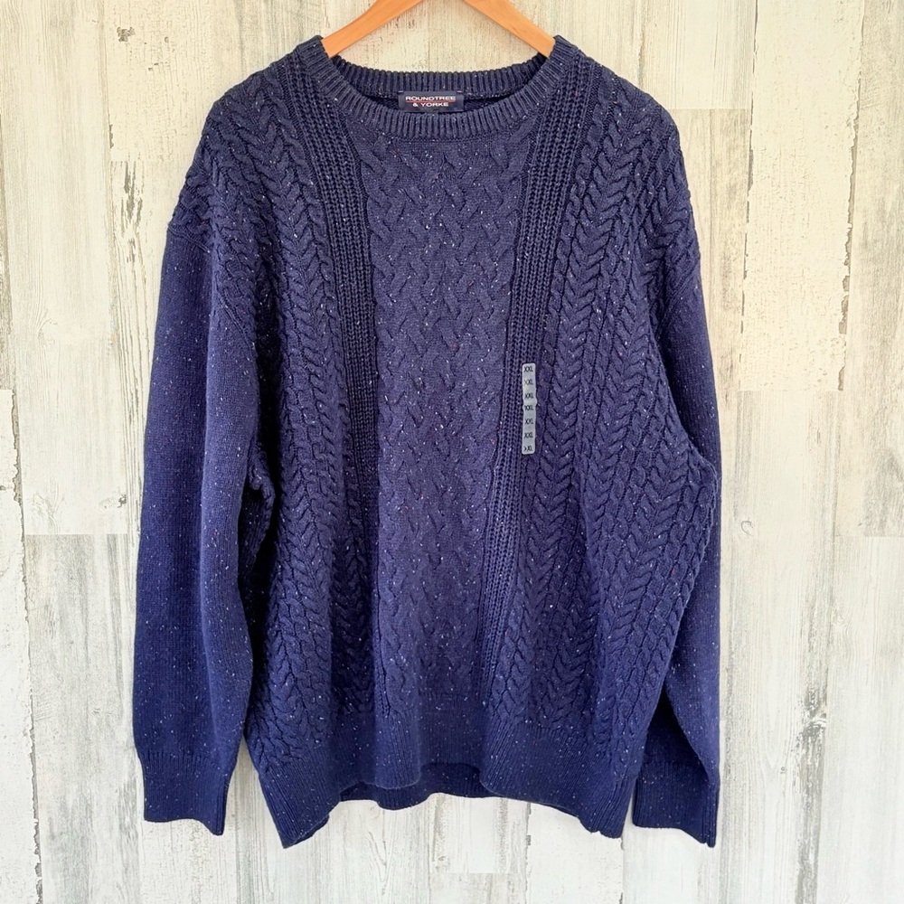 Roundtree & Yorke Men’s Size XXL Knit Style Crew Neck Sweater In Navy NWT